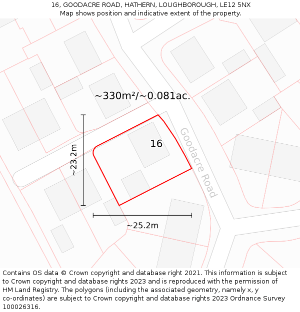 16, GOODACRE ROAD, HATHERN, LOUGHBOROUGH, LE12 5NX: Plot and title map