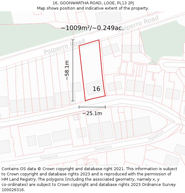 16, GOONWARTHA ROAD, LOOE, PL13 2PJ: Plot and title map