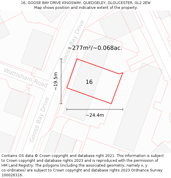 16, GOOSE BAY DRIVE KINGSWAY, QUEDGELEY, GLOUCESTER, GL2 2EW: Plot and title map