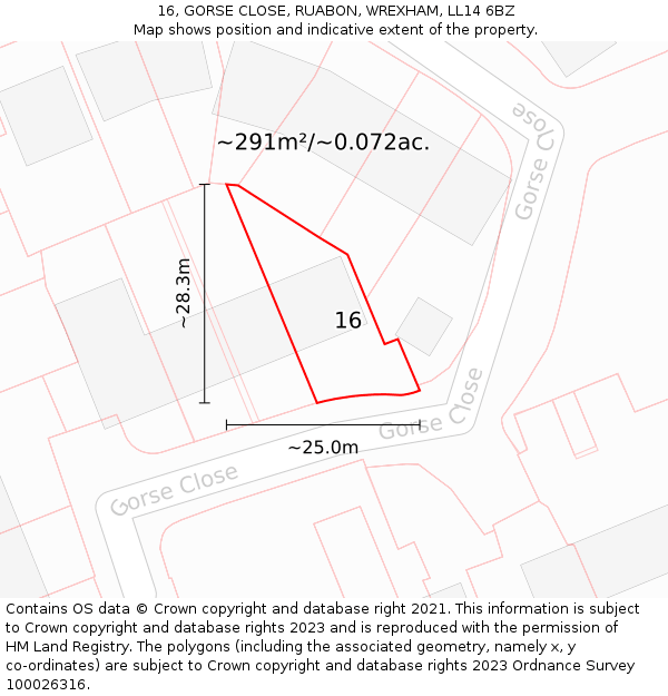 16, GORSE CLOSE, RUABON, WREXHAM, LL14 6BZ: Plot and title map