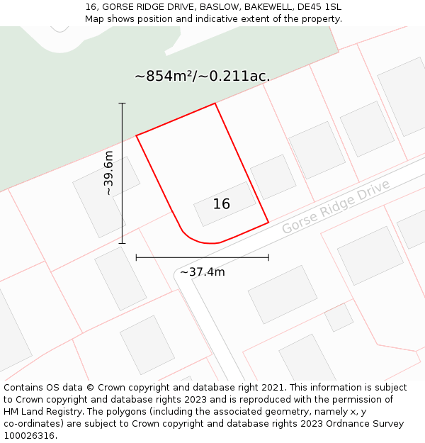16, GORSE RIDGE DRIVE, BASLOW, BAKEWELL, DE45 1SL: Plot and title map