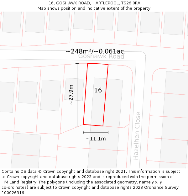 16, GOSHAWK ROAD, HARTLEPOOL, TS26 0RA: Plot and title map