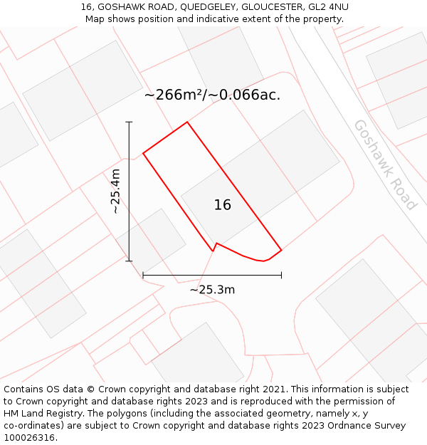 16, GOSHAWK ROAD, QUEDGELEY, GLOUCESTER, GL2 4NU: Plot and title map