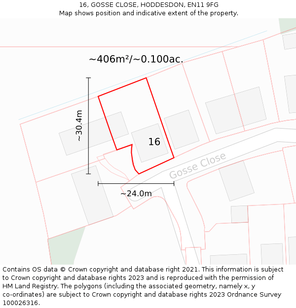 16, GOSSE CLOSE, HODDESDON, EN11 9FG: Plot and title map