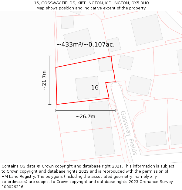 16, GOSSWAY FIELDS, KIRTLINGTON, KIDLINGTON, OX5 3HQ: Plot and title map