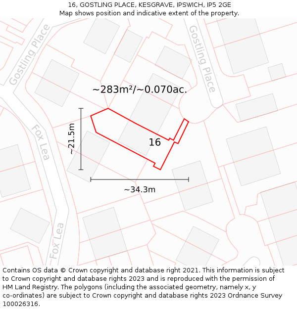 16, GOSTLING PLACE, KESGRAVE, IPSWICH, IP5 2GE: Plot and title map