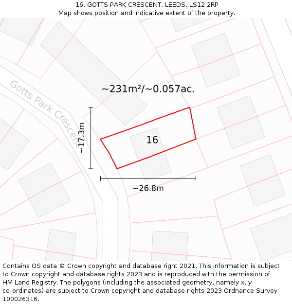 16, GOTTS PARK CRESCENT, LEEDS, LS12 2RP: Plot and title map