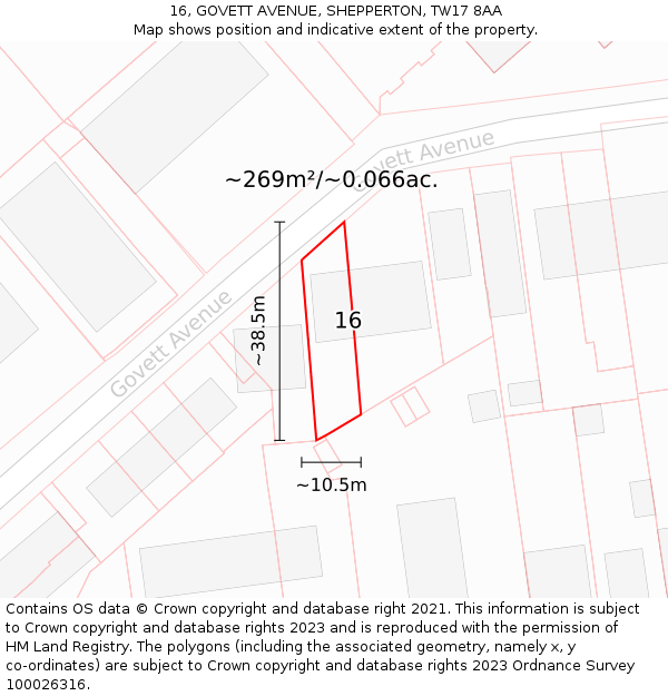 16, GOVETT AVENUE, SHEPPERTON, TW17 8AA: Plot and title map