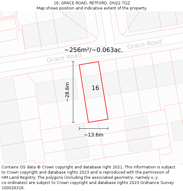 16, GRACE ROAD, RETFORD, DN22 7GZ: Plot and title map