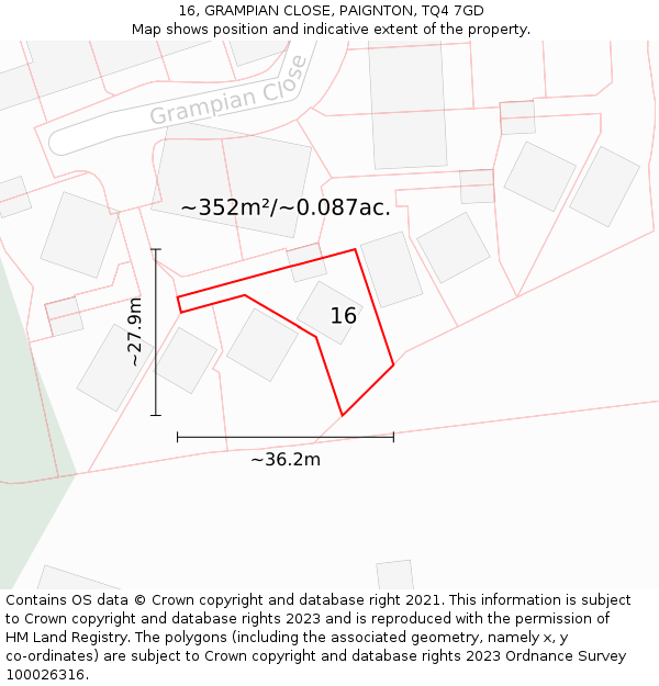 16, GRAMPIAN CLOSE, PAIGNTON, TQ4 7GD: Plot and title map