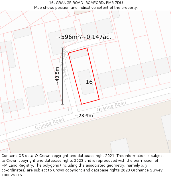 16, GRANGE ROAD, ROMFORD, RM3 7DU: Plot and title map