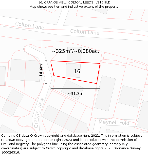 16, GRANGE VIEW, COLTON, LEEDS, LS15 9LD: Plot and title map