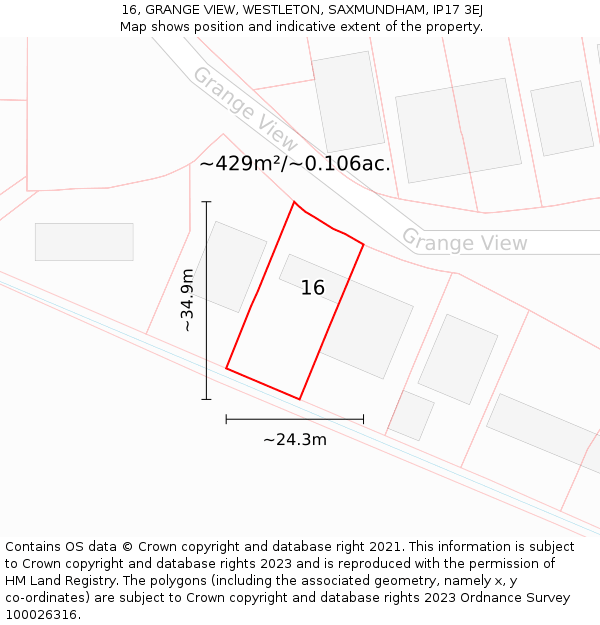 16, GRANGE VIEW, WESTLETON, SAXMUNDHAM, IP17 3EJ: Plot and title map