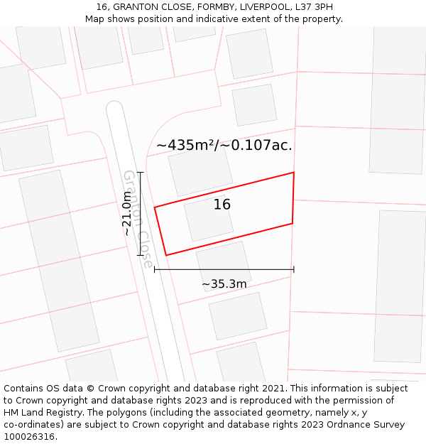 16, GRANTON CLOSE, FORMBY, LIVERPOOL, L37 3PH: Plot and title map