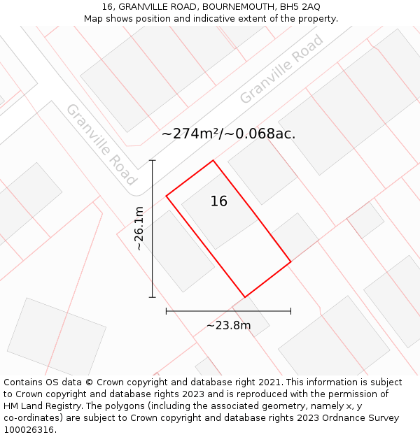 16, GRANVILLE ROAD, BOURNEMOUTH, BH5 2AQ: Plot and title map