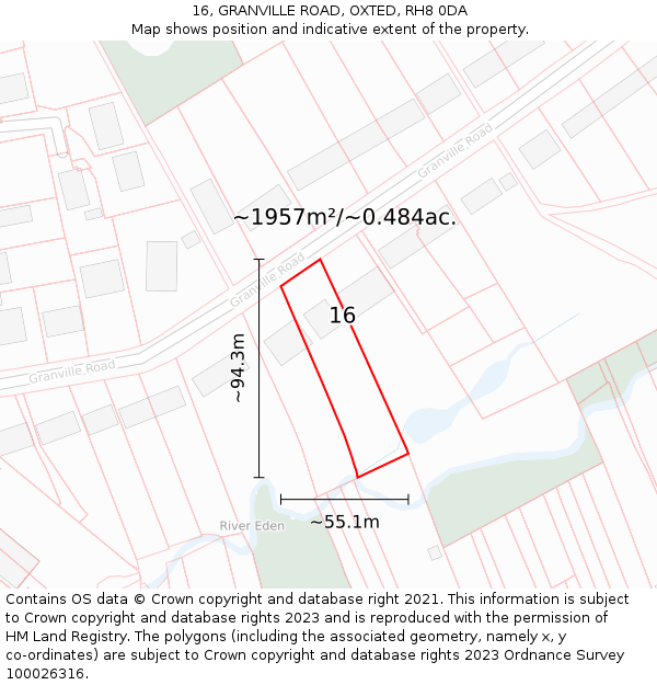 16, GRANVILLE ROAD, OXTED, RH8 0DA: Plot and title map