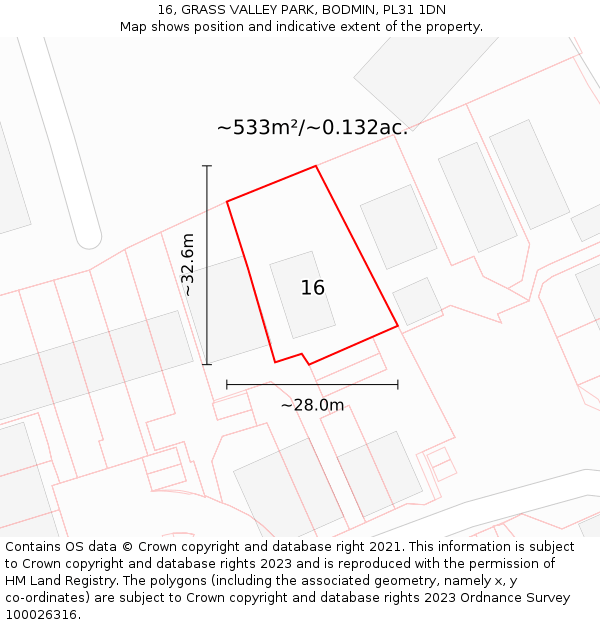 16, GRASS VALLEY PARK, BODMIN, PL31 1DN: Plot and title map
