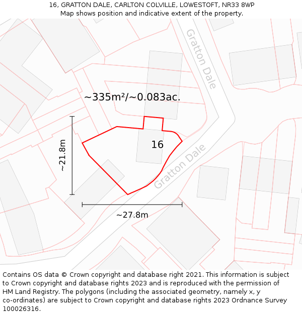 16, GRATTON DALE, CARLTON COLVILLE, LOWESTOFT, NR33 8WP: Plot and title map