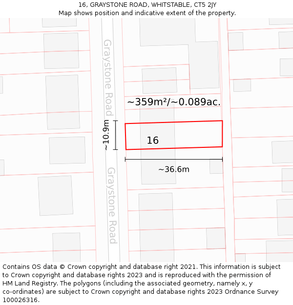 16, GRAYSTONE ROAD, WHITSTABLE, CT5 2JY: Plot and title map