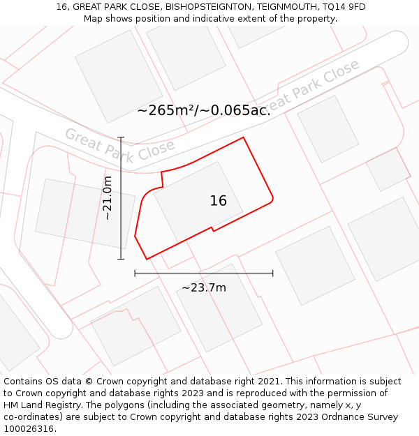 16, GREAT PARK CLOSE, BISHOPSTEIGNTON, TEIGNMOUTH, TQ14 9FD: Plot and title map