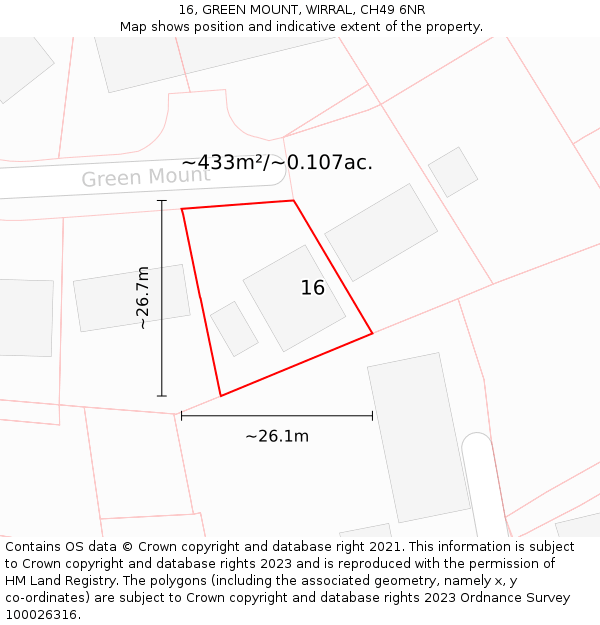 16, GREEN MOUNT, WIRRAL, CH49 6NR: Plot and title map
