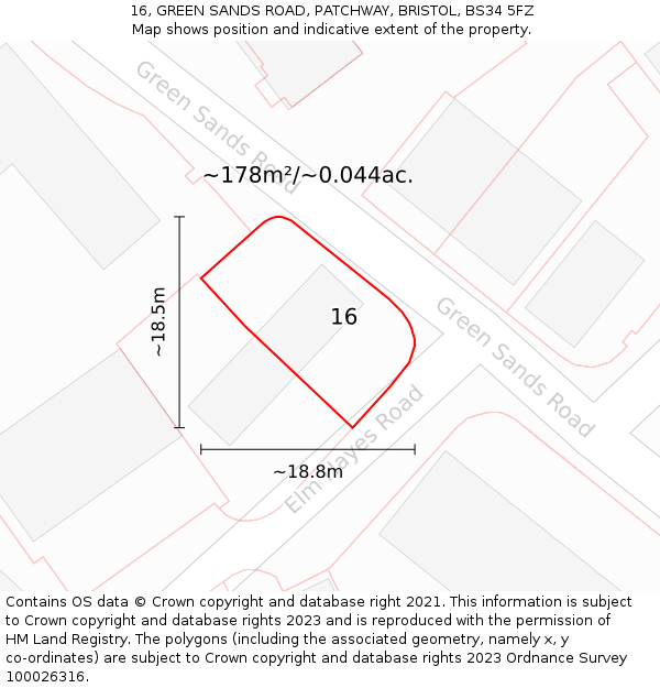 16, GREEN SANDS ROAD, PATCHWAY, BRISTOL, BS34 5FZ: Plot and title map