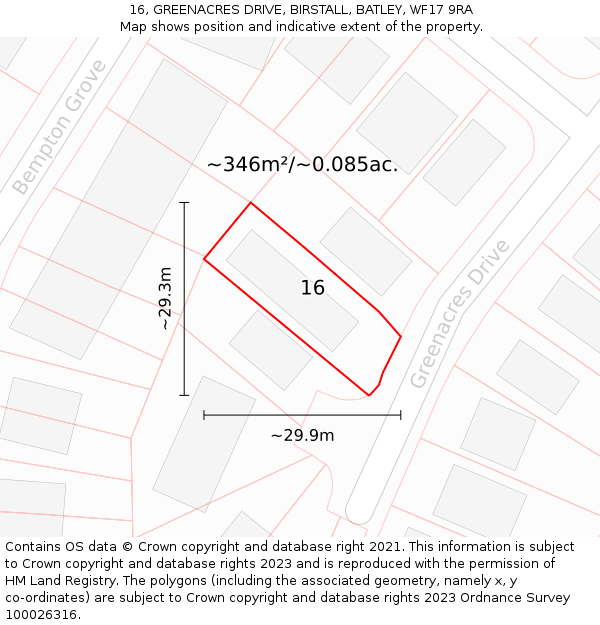 16, GREENACRES DRIVE, BIRSTALL, BATLEY, WF17 9RA: Plot and title map