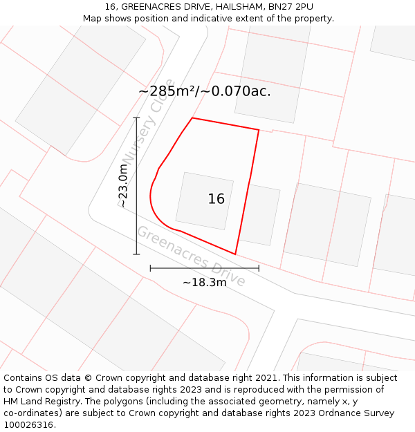 16, GREENACRES DRIVE, HAILSHAM, BN27 2PU: Plot and title map