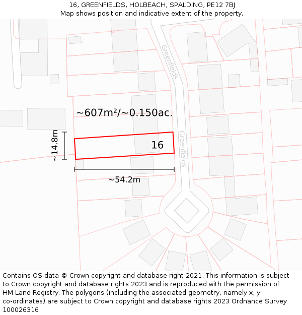 16, GREENFIELDS, HOLBEACH, SPALDING, PE12 7BJ: Plot and title map
