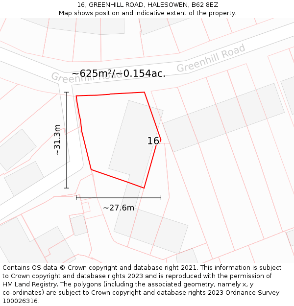 16, GREENHILL ROAD, HALESOWEN, B62 8EZ: Plot and title map