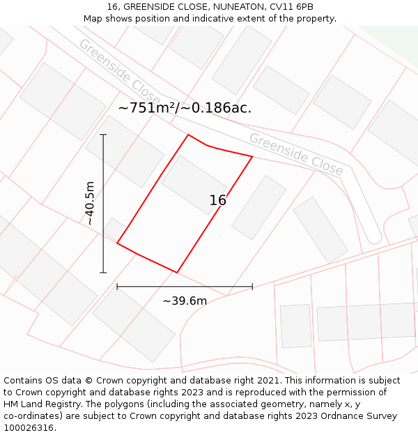 16, GREENSIDE CLOSE, NUNEATON, CV11 6PB: Plot and title map