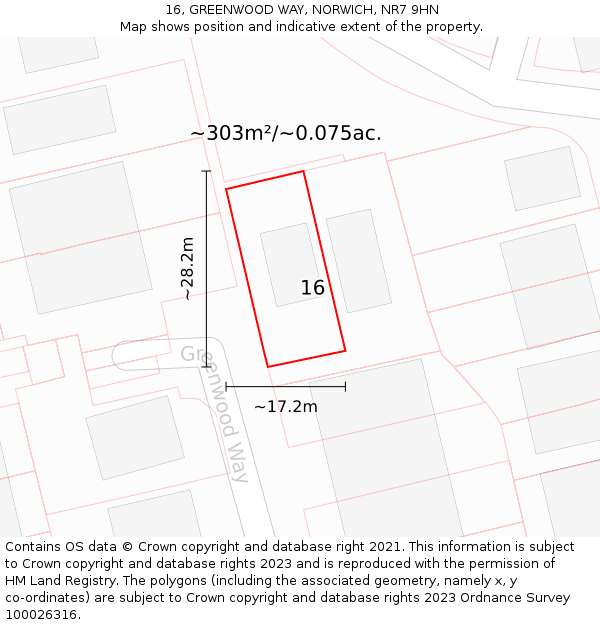 16, GREENWOOD WAY, NORWICH, NR7 9HN: Plot and title map