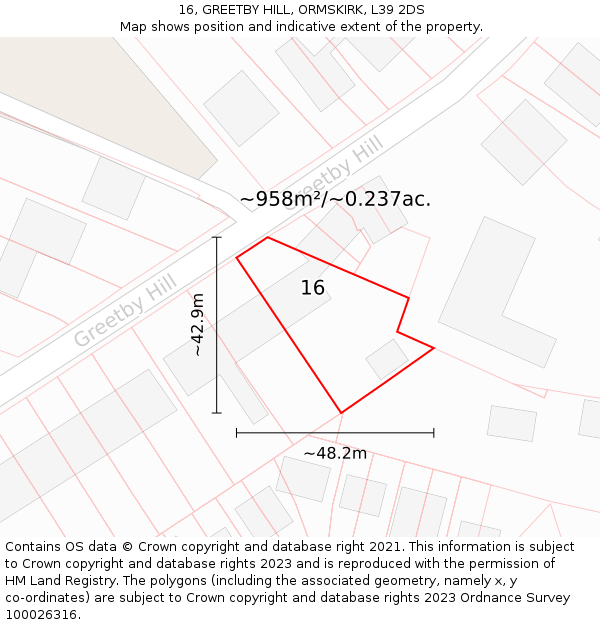 16, GREETBY HILL, ORMSKIRK, L39 2DS: Plot and title map