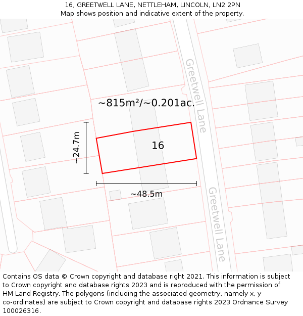 16, GREETWELL LANE, NETTLEHAM, LINCOLN, LN2 2PN: Plot and title map