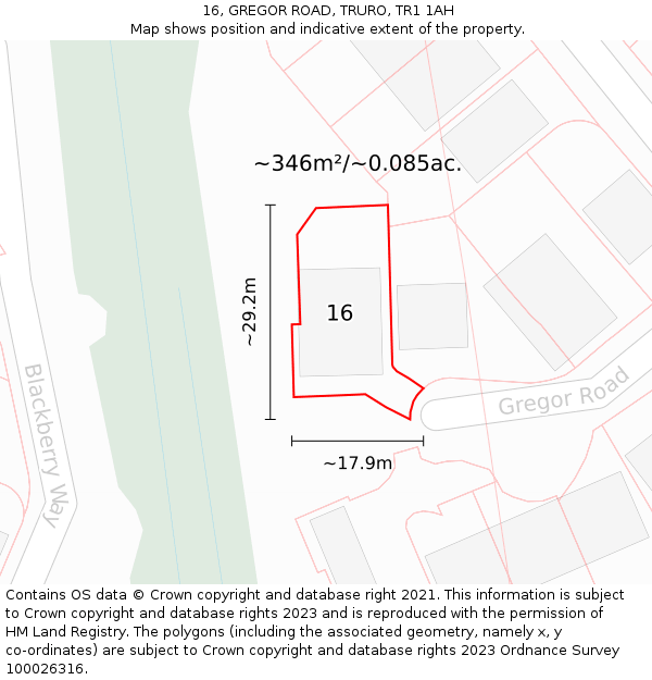 16, GREGOR ROAD, TRURO, TR1 1AH: Plot and title map