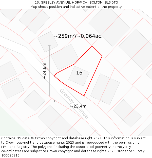 16, GRESLEY AVENUE, HORWICH, BOLTON, BL6 5TQ: Plot and title map