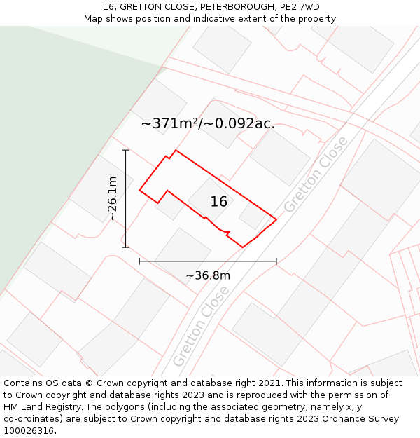 16, GRETTON CLOSE, PETERBOROUGH, PE2 7WD: Plot and title map