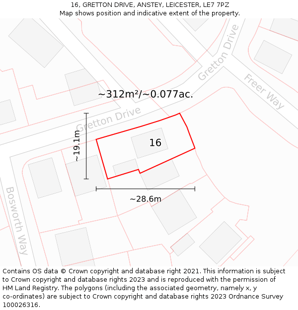 16, GRETTON DRIVE, ANSTEY, LEICESTER, LE7 7PZ: Plot and title map