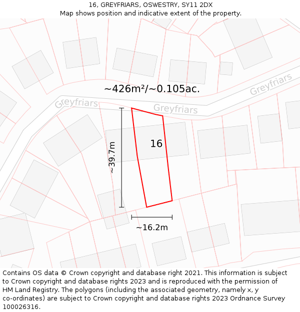16, GREYFRIARS, OSWESTRY, SY11 2DX: Plot and title map