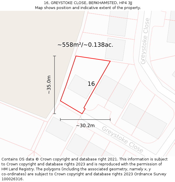 16, GREYSTOKE CLOSE, BERKHAMSTED, HP4 3JJ: Plot and title map