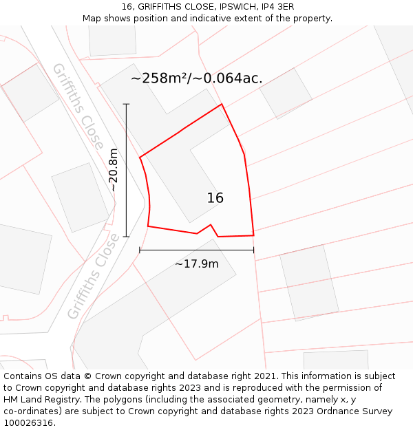 16, GRIFFITHS CLOSE, IPSWICH, IP4 3ER: Plot and title map