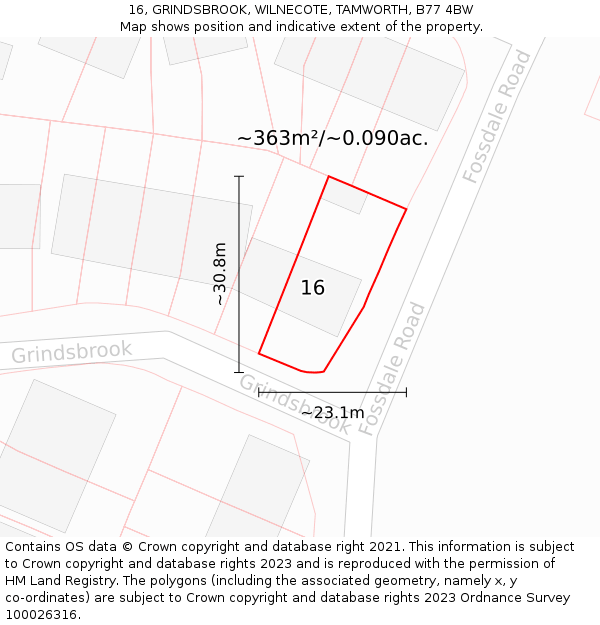 16, GRINDSBROOK, WILNECOTE, TAMWORTH, B77 4BW: Plot and title map