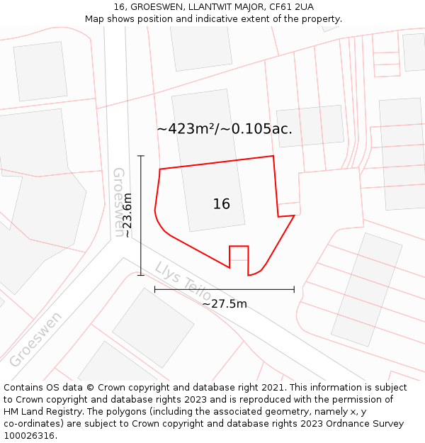 16, GROESWEN, LLANTWIT MAJOR, CF61 2UA: Plot and title map