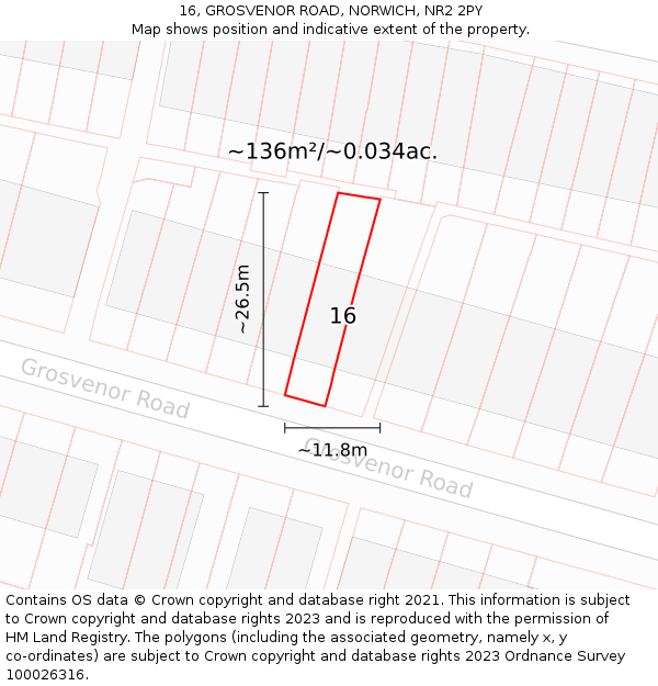 16, GROSVENOR ROAD, NORWICH, NR2 2PY: Plot and title map
