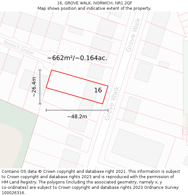 16, GROVE WALK, NORWICH, NR1 2QF: Plot and title map