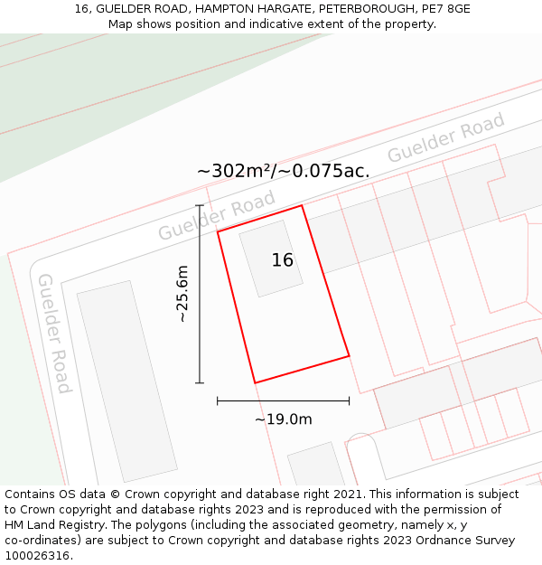 16, GUELDER ROAD, HAMPTON HARGATE, PETERBOROUGH, PE7 8GE: Plot and title map