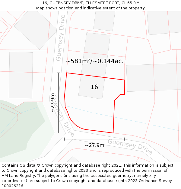 16, GUERNSEY DRIVE, ELLESMERE PORT, CH65 9JA: Plot and title map