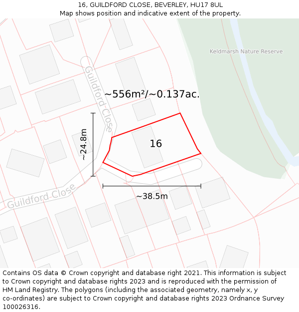 16, GUILDFORD CLOSE, BEVERLEY, HU17 8UL: Plot and title map