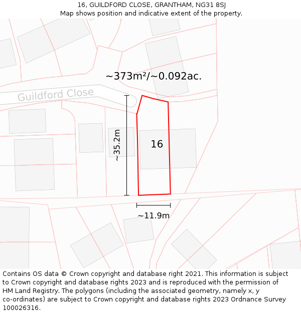 16, GUILDFORD CLOSE, GRANTHAM, NG31 8SJ: Plot and title map