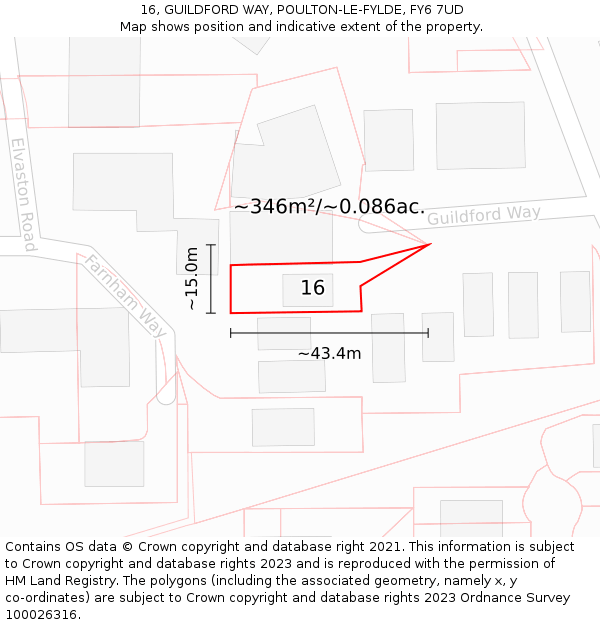 16, GUILDFORD WAY, POULTON-LE-FYLDE, FY6 7UD: Plot and title map